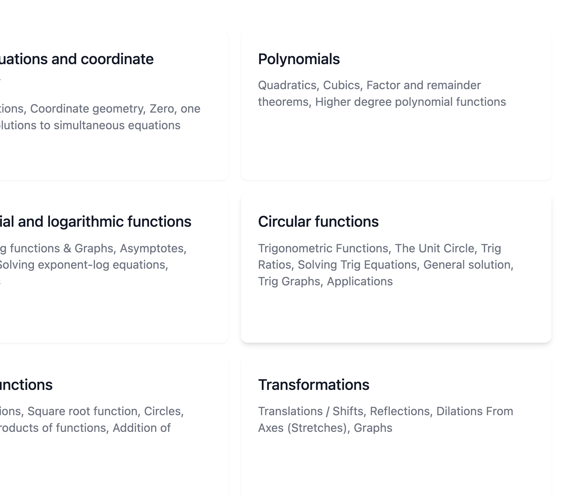 Topics organized by category